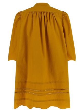 Fabiana Filippi Puff-Sleeve Cotton Shift Dress - Gold
