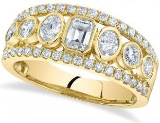 Allurez Diamond Emerald & Round Bezel Setting Wedding Ring 14K Yellow Gold (1.25ct)