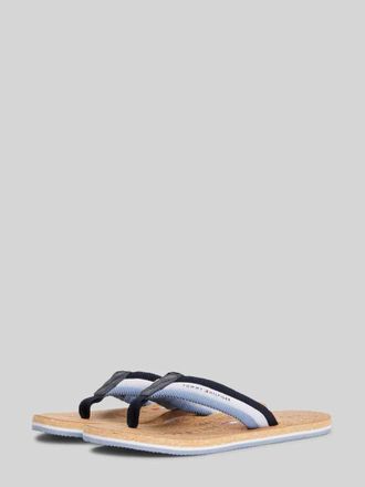 Tommy Hilfiger Zehentrenner mit Logo Detail und Kork-Fu&szlig;bett in Dunkelblau, Gr&ouml;&szlig;e 41