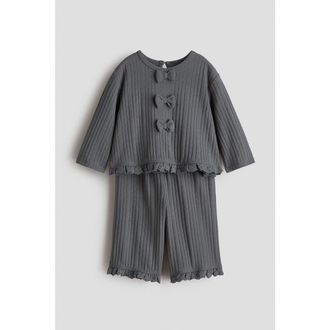 H&M 2-piece Knitted Bow-detail Set in Gray at Nordstrom, Size 18M