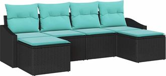 vidaXL Juego De Sof&aacute; 6 Uds. Negro Rat&aacute;n Sint&eacute;tico Vidaxl