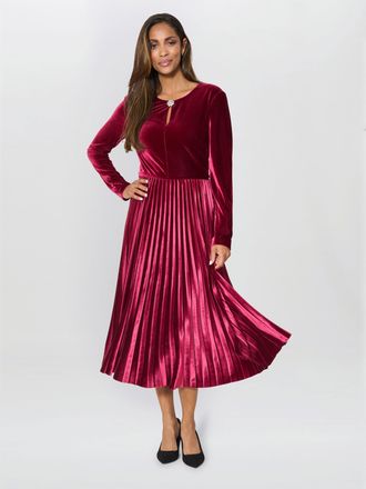 Gina Bacconi Womens Tillie Pleated Velvet Dress - Wine - Size 14 UK