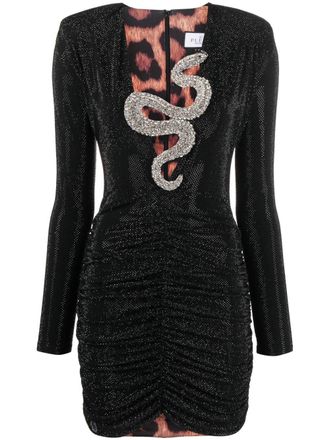 Philipp Plein crystal-embellished ruched minidress - women - Spandex/Elastane/Polyester - M - Black