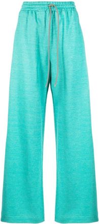 Max Mara flared drawstring-waist trousers - women - Cotton/Linen/Flax - 42 - Green