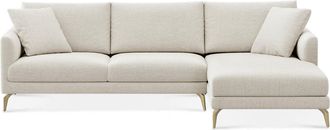 Castlery Lena Chaise Sectional Sofa Right Facing Customized, Cream, Brass Legs, Castlery