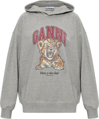 Ganni Logo Sweatshirt - Dames - Hoodies - Grijs - M - Katoen - Hoodies & sweatvesten