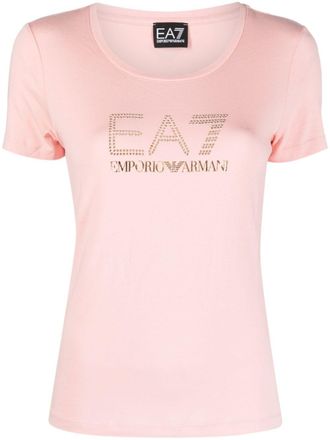 Emporio Armani T-shirt con logo di borchie - 1418 SILVER PINK