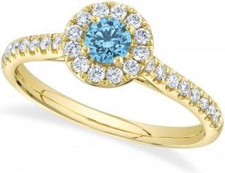 Allurez Round Blue Topaz Solitaire & Diamond Engagement Ring 14K Yellow Gold (0.65ct)