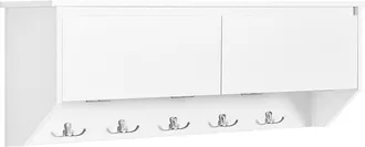 SoBuy Perchero de pared con 2 puertas y 5 ganchos madera blanco