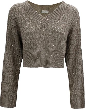 Brunello Cucinelli V-neck Knitwear, female, Gray, M, V-neck Knitwear