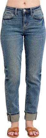 Judy Blue Mid Rise Side Panel Cuffed Hem Jeans In Vintage Blue