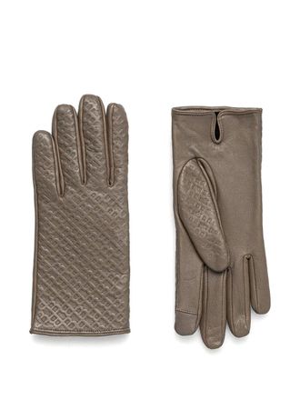 BOSS logo-embossed leather gloves - women - Polyamide/Wool/Lambskin - S - Neutrals