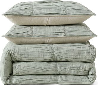 DKNY Ruched Gauze Duvet Cover & Shams Set in Green at Nordstrom, Size King