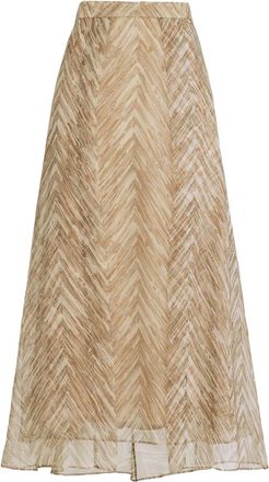 Brunello Cucinelli chevron-pattern midi skirt - women - Silk - 40 - Neutrals