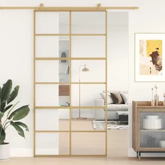vidaXL Vidaxl - Puerta Corredera Dorada De Vidrio Esg Transparente Y Aluminio