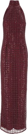 Rotate Burgundy Tight-Fit Beaded Maxi Dress