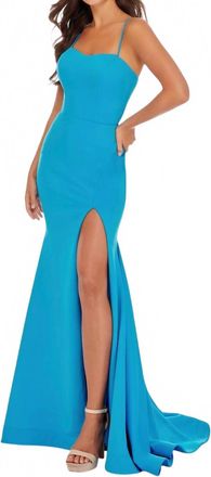 Rachel Allan Fitted Column Dress In Deep Ocean