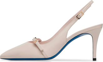 Loriblu Slingback in glanzend zandkleurig leer met bandje - Dames - Pumps - Beige - 39 EU - Leer - Schoenen