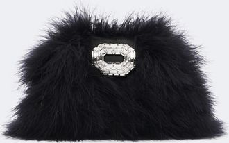 Amina Muaddi Clutch Camelia de plumas adornado