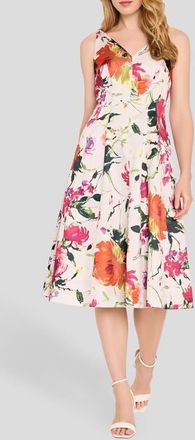 Tahari by ASL Hardware On Print Fit & Flare Dress in Sand Floral at Nordstrom, Size 14