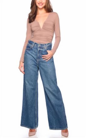Susana Monaco V-Neck Gathered Long Sleeve Top In Coco