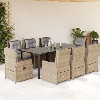 vidaXL Set Comedor De Jard&iacute;n 9 Pzas Con Cojines Rat&aacute;n Sint&eacute;tico Beige Vidaxl
