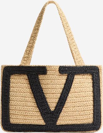 Valentino Garavani Natural/Black Viva Superstar Medium Tote