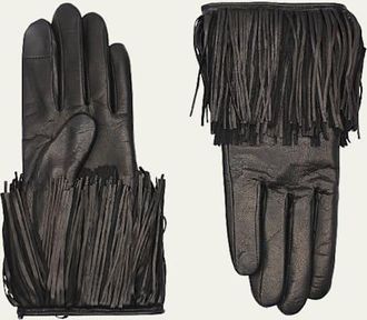 Agnelle Lambskin Fringe Trim Gloves