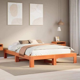 vidaXL Cama Sin Colch&oacute;n Madera Maciza Pino Marr&oacute;n Cera 150x200 Cm Vidaxl