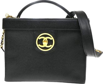 Chanel Vintage Vanity Case Calfskin Black Leather Handbag (Pre-Owned)