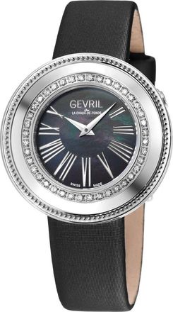 Gevril Group Gandria Swiss Quartz Diamond Bezel Leather Strap Watch, 36mm in Black at Nordstrom Rack
