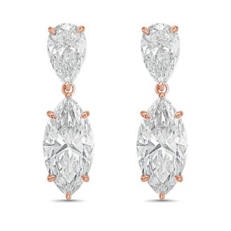 Diana M. Jewels 14KW RG 15.00 Ct TW of Lab grown pear and marquise shape diamond drop earrings
