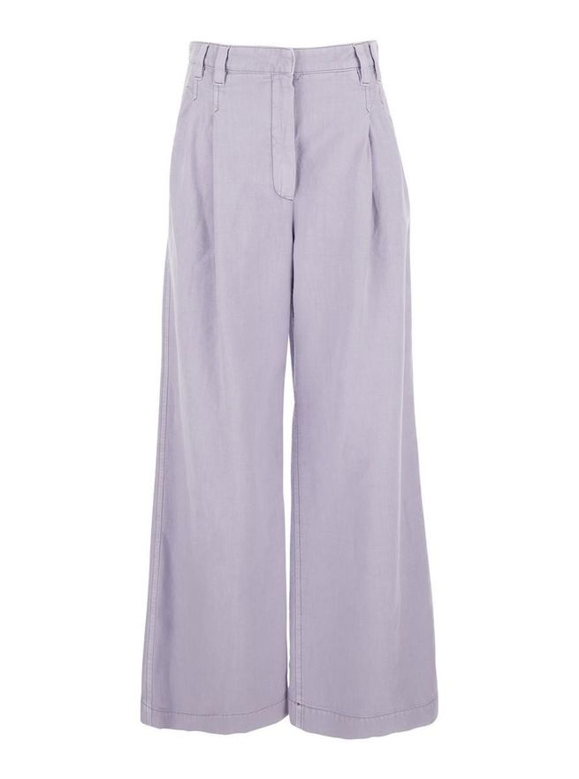 ボトムスその他 Brunello Cucinelli Wide lilac trousers in linen blend Brunello Cucinelli Violet Pants With Monil Detail On The