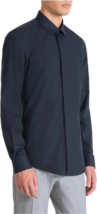 Antony Morato Blauw Slim Fit Poplin Overhemd - Heren - Casual Overhemden - Blauw - XS - Katoen - Overhemden