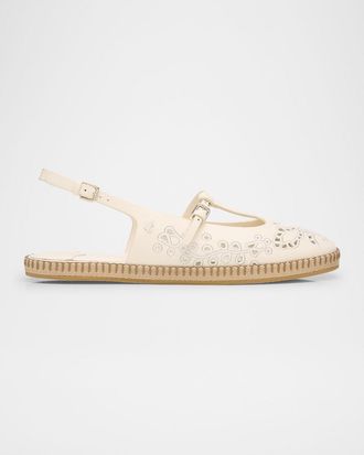 Jimmy Choo London Amiee Leather Embroidered Espadrille Ballerina Flats