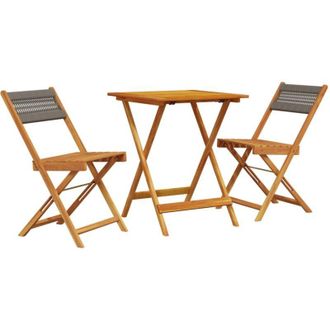 vidaXL Juego De Bistro De 3 Piezas Polipropileno Y Madera Maciza Gris Vidaxl