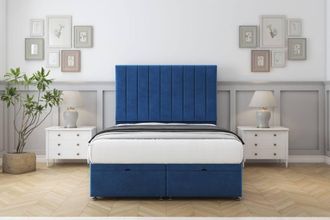 Comfort Beds Tokyo Plush Ottoman Bed Set With 54 Floor Standing Headboard in Navy | Size: Double