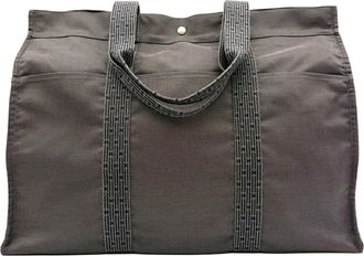 Herm&egrave;s Gray Canvas Tote Bag (Pre-Owned)