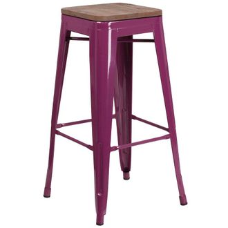 Flash Furniture 30 High Backless Purple Barstool with Square Wood Seat