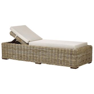Beliani Tumbona De Jard&iacute;n De Rat&aacute;n Respaldo Ajustable Boho Tradicional Natural Coj&iacute;n Gris Pardo Palese