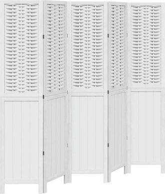 vidaXL Vidaxl - Biombo Separador De 5 Paneles Madera Maciza Paulownia Blanco