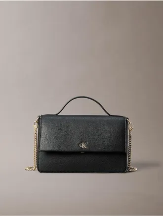 Calvin Klein Womens Minimal Monogram Flap Phone Crossbody Bag - Black
