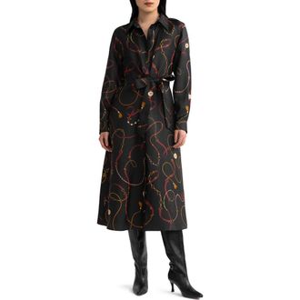LilySilk Louisville Print Silk Trench Dress at Nordstrom, Size X-Large