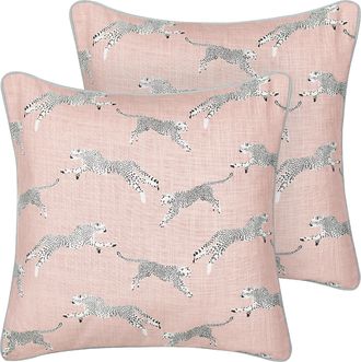 Beliani Beliani - Conjunto De 2 Cojines De Algod&oacute;n Con Motivo De Guepardo 45 X 45 Cm Rosa Arales