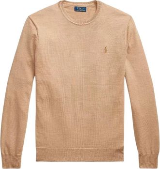 Ralph Lauren Wollen Trui met Logo Slim Fit - Heren - Ronde hals truien - Bruin - L - Wol - Truien & Vesten