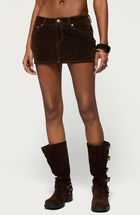 Edikted Gracen Faux Suede Miniskort in Brown at Nordstrom, Size X-Small