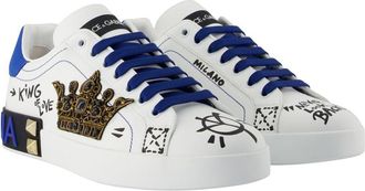 Dolce & Gabbana Mens Embellished Calfskin Sneaker White