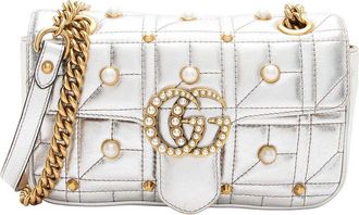 Gucci Metallic Matelass&eacute; Pearl Gg Marmont Small Flap Bag (Authentic Pre-Loved)