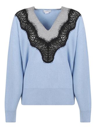 Stella McCartney v-neck sweater - women - Polyamide/Cotton/Viscose/Virgin Wool - L - Blue