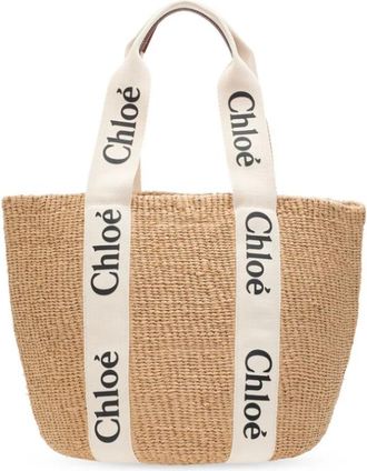 Chlo&eacute; Tote Bags, female, White, Size: ONE SIZE Large Woody Basket Bag